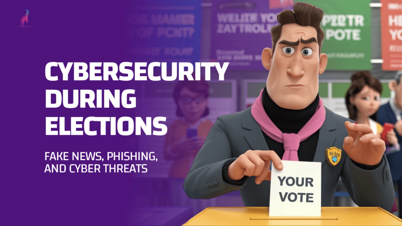 Titelgrafik: «Cybersecurity during elections – fake news, phishing, and cyber threats», Comicfigur wirft Stimmzettel ein