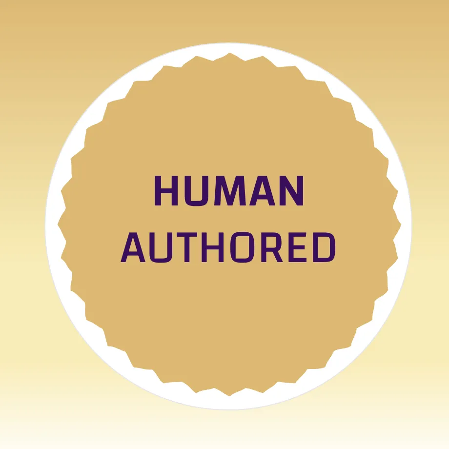 Gold seal badge reading "Human Authored"