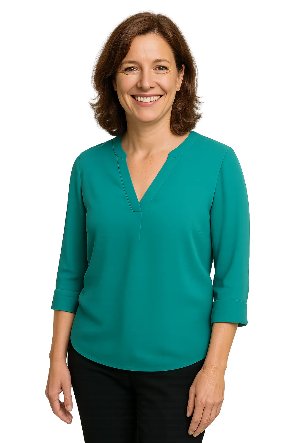 The managing director of a small company standing at ease, cut out against the page background