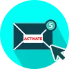 Envelope icon marked "Activate" with a mouse pointer, shown for the "Generated Message Activate Now!" phishing template