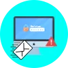 Vorlagen-Icon: Bildschirm mit Schloss, Passwortfeld und Warnzeichen samt E-Mail, zur Vorlage «Account Security Alert».